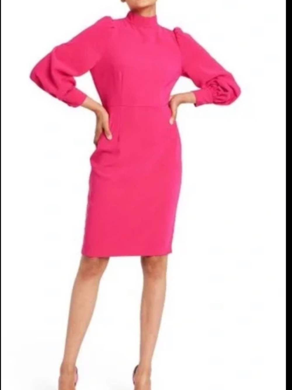 Sergio Hudson x Target High-Neck Midi Dress Statement Puff Sleeves in Hot Pink,S